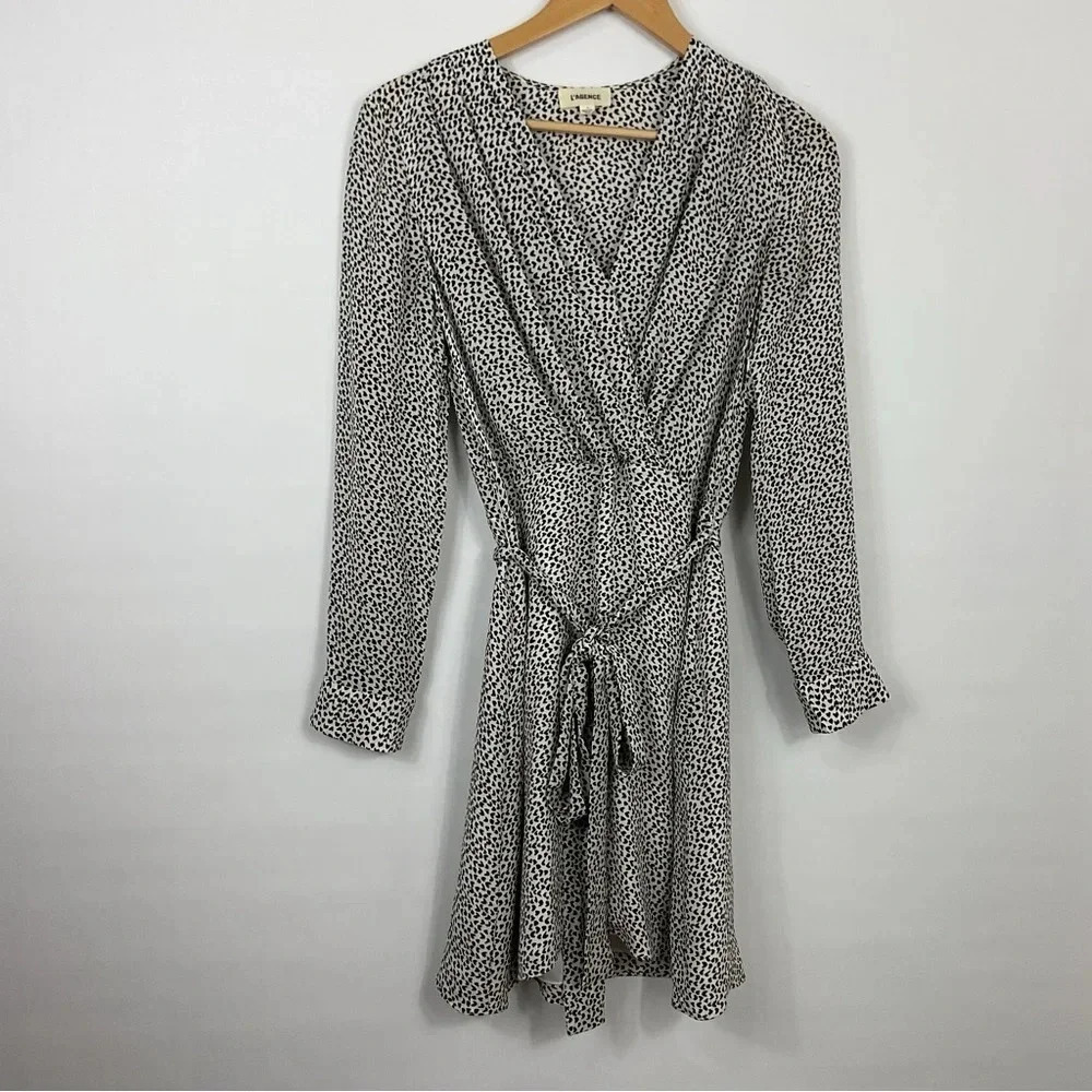 L’Agence Diego Heart Print Faux‎ Wrap Silk Dress Size 4